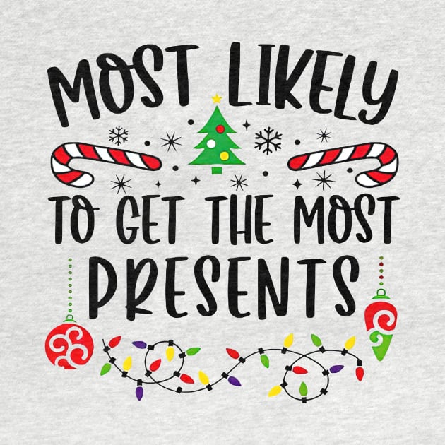 Most Likely To Get The Most Presents Funny Christmas by Mhoon 
